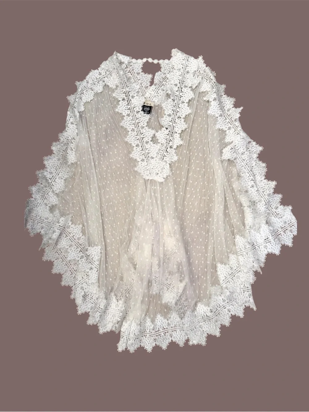 POL Fairy White Sheer Lace Poncho Tunic